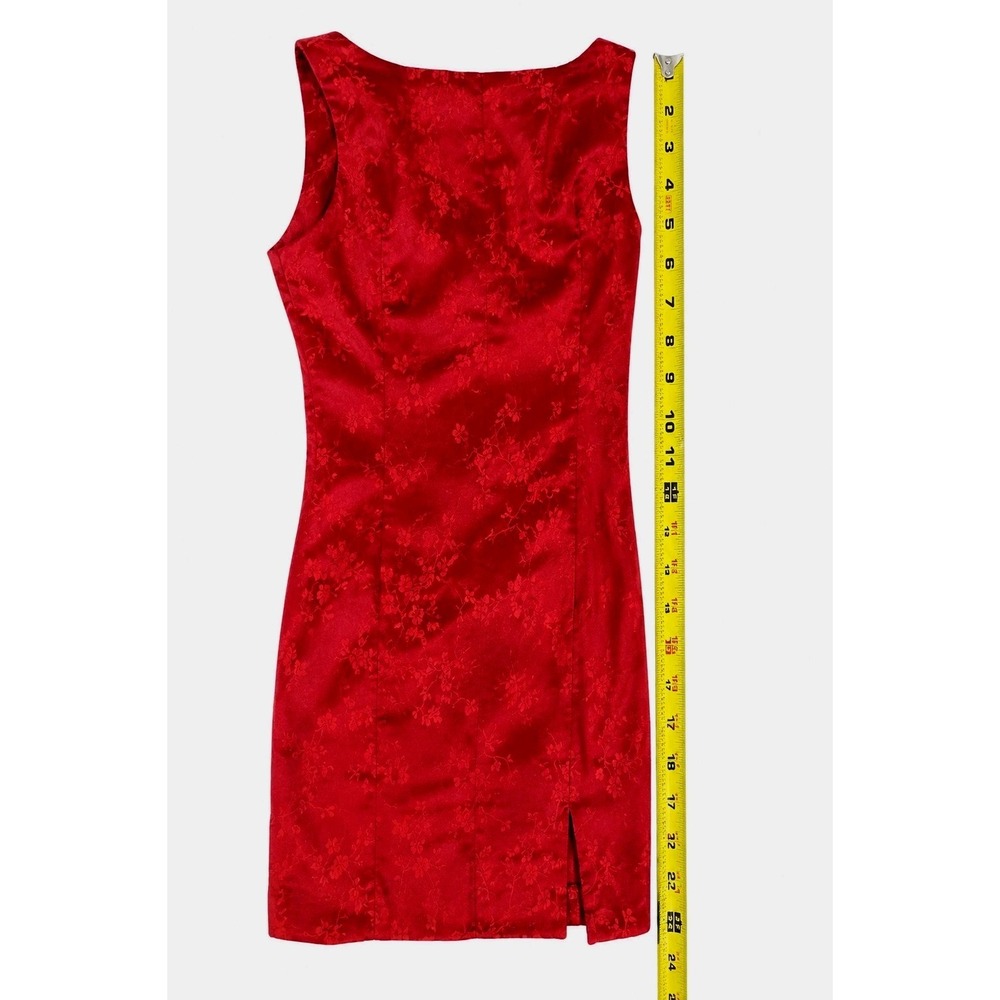 Y2K BeSmart Red Floral Jacquard Sheath Mini Dress USA Made Women's 5/6 - Picture 3 of 11